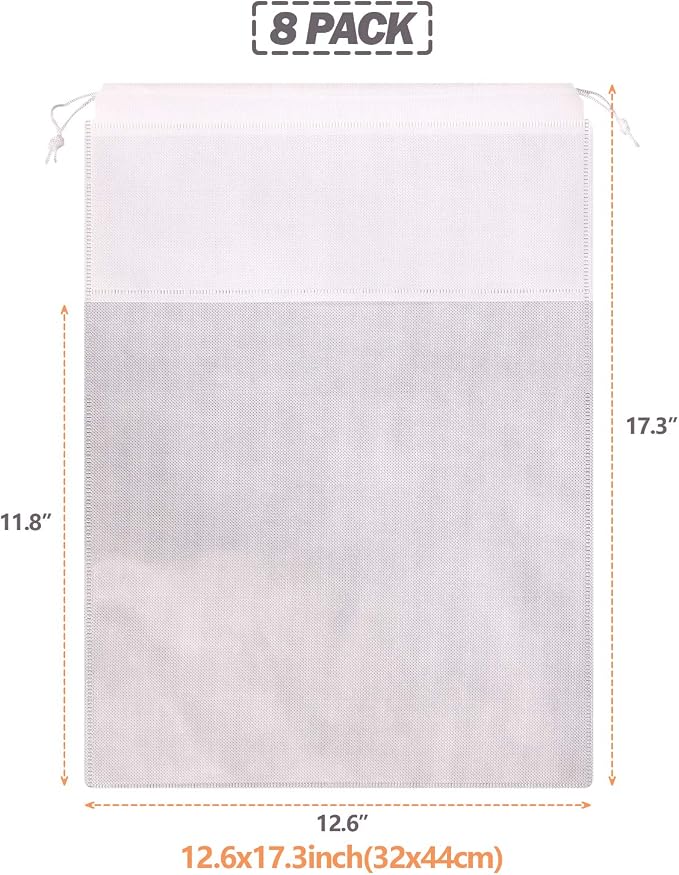8 Pack Portable Shoe Bags for Travel Large Shoes Pouch Storage Organizer Clear Window with Drawstring for Men and Women White - Image 2