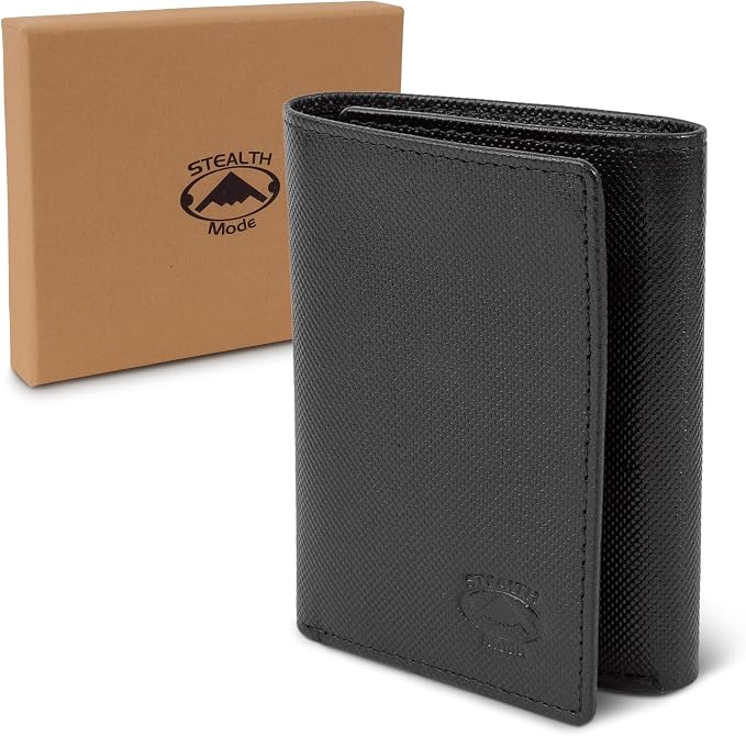 Stealth Mode Trifold Leather Wallet for Men with RFID Blocking | Black Crunch Top Grain Napa Leather, 9 Card Slots, ID Window, Gift Box – Gift for Dad, Husband, or Son - Image 8
