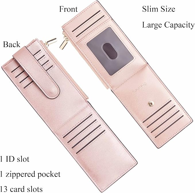 Chelmon Women's RFID Slim Card Holder Wallet | Thin Bifold Multi Card Case with Zipper Coin Pocket Purse for Women(Rose Gold CLassic) - Image 3