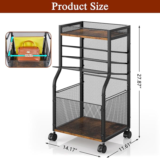3IngSeagulls Rolling File Cart, 5-Tier Mobile Filing Cabinet on Lockable Wheels, Under Desk Storage, Mesh Sliding Hanging Folder, Office Storage & Organization Cabinet for Office, Home, and School - Image 2