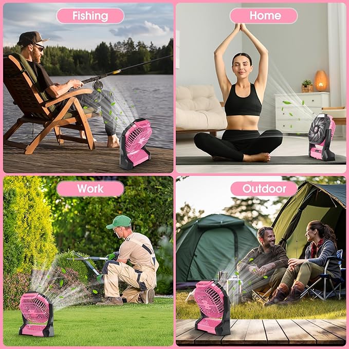 Peouix Portable Rechargeable Fan, 20000mAh Cordless Battery Powered Camping Tent Fans with LED Lantern, Operated Outdoor Ventiladores for Travel Camp Fishing Office Home Essentials | Pink - Image 7