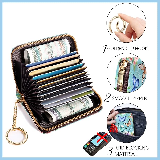 Blusabaca Women Credit Card Holder, Small RFID Wallet with Wristlet Strap | Removable Keychain, Case with Zipper, Vegan PU Leather, Cash Coin Pocket, Business Accordion Purse, Ladies Female Gift - Image 5