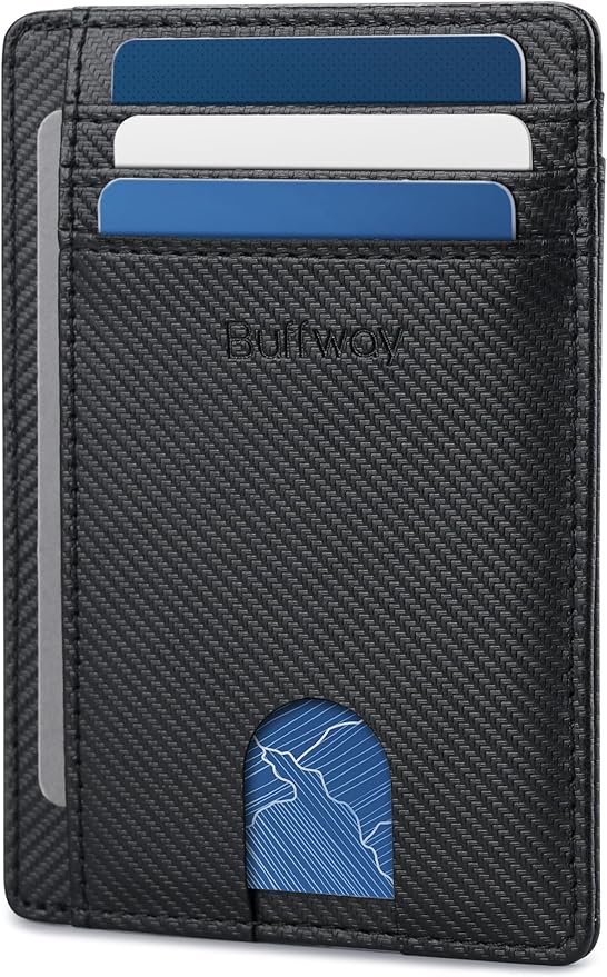 Buffway Slim Minimalist Front Pocket RFID Blocking Leather Wallets for Men and Women - Peak Black by Buffway
