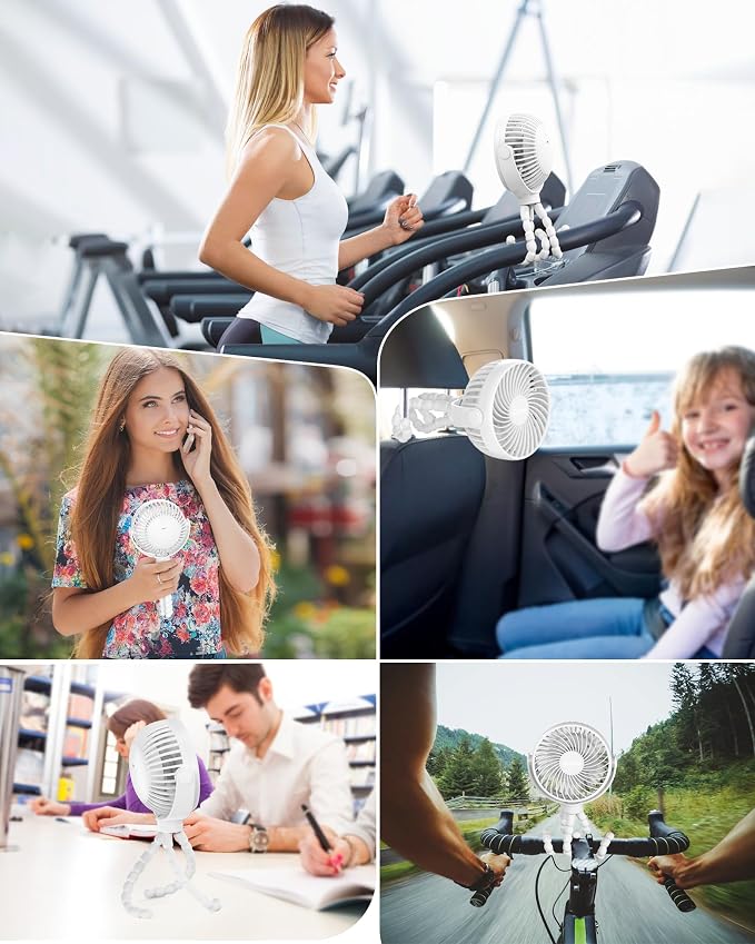 Coohea Clip on Stroller Fan, Rechargeable Long-Lasting Power Wind Fan,White | 4000mAh Battery Operated, 360° Rotatable Flexible Tripod, 3 Adjustable Speed, Portable Fan for Car Crib Backseat Beach Travel - Image 7