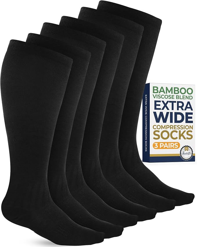 Pembrook 3 Pairs Plus Size Compression Socks Wide Calf - Bamboo Viscose Compression Socks for Women Wide Calf by Pembrook