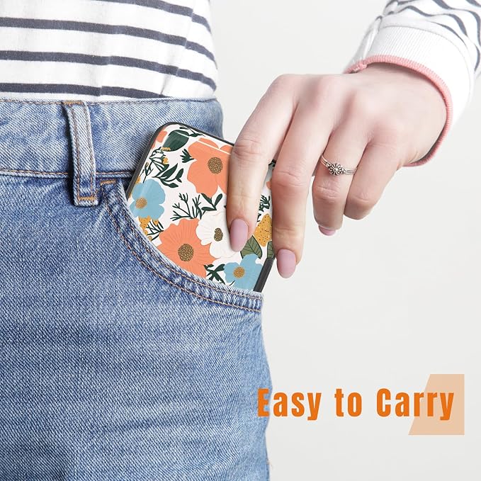 Rimilak Aluminuml Credit Card Holder,Orange Flower | Mini Credit Card Wallet RFID Blocking Slim Metal Hard Case for Women Men - Image 6