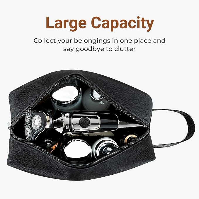 Elviros Travel Toiletry Bag for Women and Men,Lightweight Makeup Bag Hanging Dopp Kit with Shaving Compartment Cosmetic Organizer Small Tool Bag Travel Essentials,Gifts for Men(Black) - Image 2