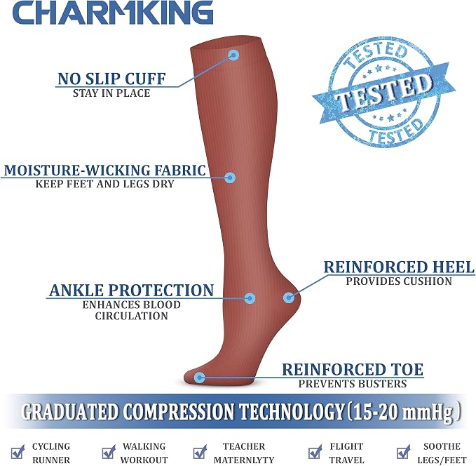 CHARMKING Compression Socks for Women & Men, 4 Pairs, Travel Nurse Athlete | Graduated 10-15mmHg compression, soft stretch fabric, boost blood circulation, relieve leg swelling, ideal for travel, nurses - Image 5