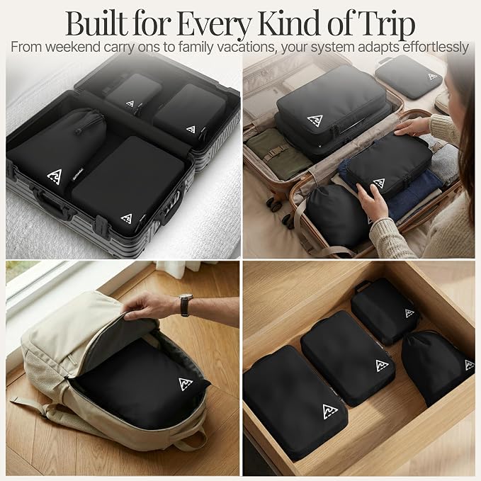 4 pcs Compression Packing Bags Cubes Set with HybridMax Double-Capacity Design - Packing Cubes for Travel Compression to Maximize Limited Luggage Space, Black - Image 8
