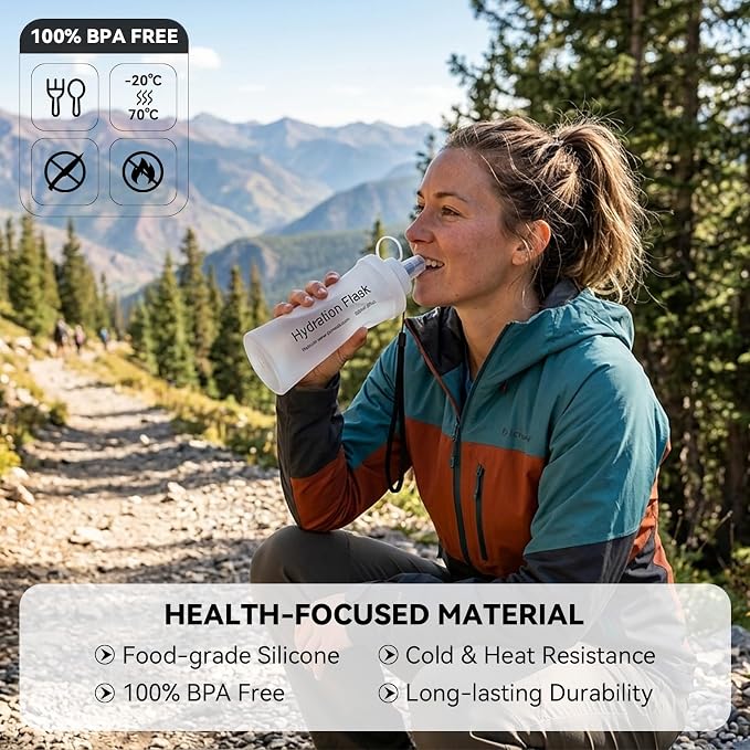 FR Collapsible Soft Hydration Flask 500ml TPU Portable Sports Water Bottle, Outdoor Running Cycling Fitness Hydration Bag with Leak-Proof Bite Valve and Lanyard(White) - Image 4