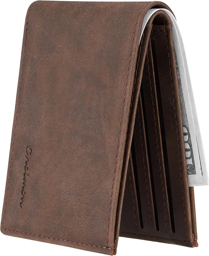Chelmon Slim Wallet for Men ID Window with RFID Blocking Front Pocket Minimalist Bifold Bussiness Card Holder Gift for Men, CH Coffee by Chelmon