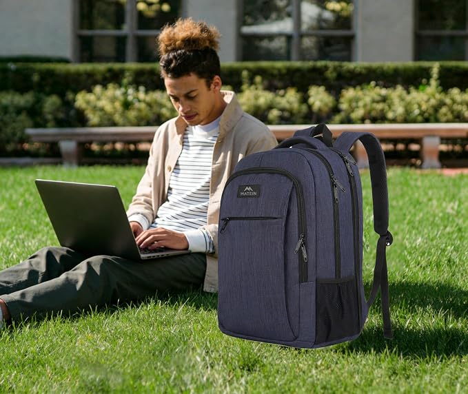 MATEIN Blue Heavy Duty Backpack, Computer Bookbag Fits 17 Inch Notebook | Large Carry On Luggage Travel Laptop Bag, Anti Theft Pocket, Sturdy College Business Daypack, Gifts for Men & Women - Image 4