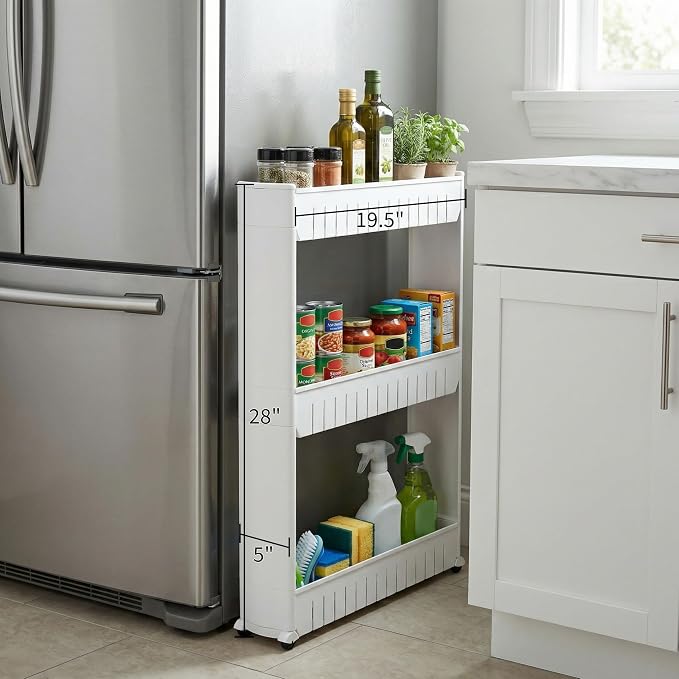 Lavish Home 3 Tier Shelf Rolling Cart - Narrow-Space Kitchen or Bathroom Shelf Organizer Cart - Slim Slide-Out Storage Shelves for Kitchen, Bathroom, Laundry and Pantry - Image 3
