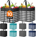 Reusable Grocery Shopping Bags 10 Pack Large Foldable Tote Bags Bulk | Eco Produce Bags with Long Handle for Shopping Groceries Clothes (Plaid B) by WiseLife