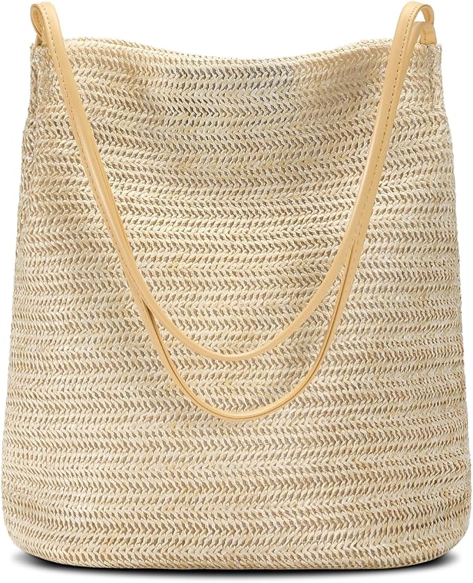 Tavaleu Straw Beach Bags for Women Tote Handbag Shoulder Hobo Bucket Bag | Lightweight, Foldable, PU Straps, Magnetic Closure, Zip Pocket, Reinforced Bottom, Summer Purse, Travel, Vacation, Daily Use by Tavaleu