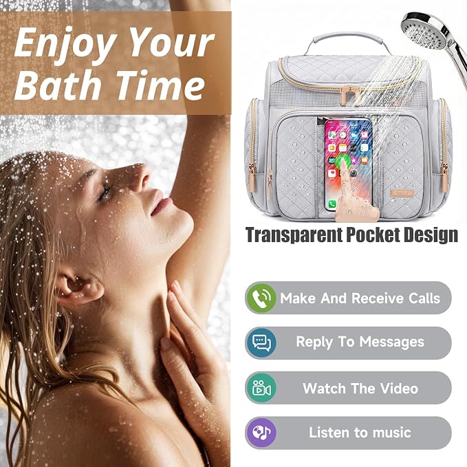 Tealari Large Toiletry Bag for Women Men,Bathroom Bag,Water Resistant Shower Bag,Makeup Bag,Portable Shower Caddy for College Dorm,Hanging Travel Toiletry Bag with Transparent Waterproof Phone Pocket - Image 3