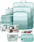 Veken 11 Set Compression Packing Cubes Garment Bags for Travel Essentials,Compressible Expandable Luggage Organizer Bags for Clothing,Space Saver Bags with Over 1000 pcs of Mesh Holes(Blue Green) by Veken