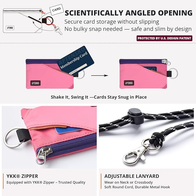 RFID Blocking Travel Wallet with Adjustable Lanyard, Small Nylon Zipper Pouch and Badge Holder for ID, Credit Cards, Cash, Keys, Commuters (Pink+RosePink) - Image 5