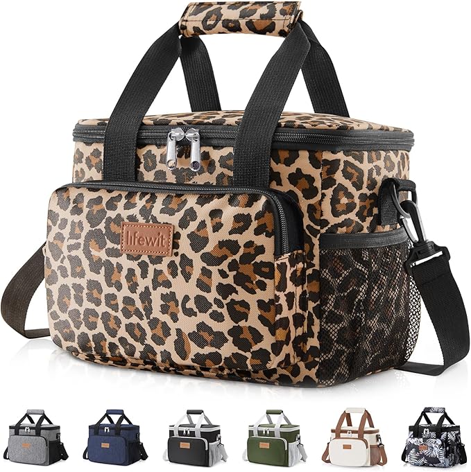 Lifewit Medium Lunch Bag, Insulated Lunch Box, Soft Cooler Cooling Tote for Adult Men Women, Leopard 12-Can (9L) by Lifewit