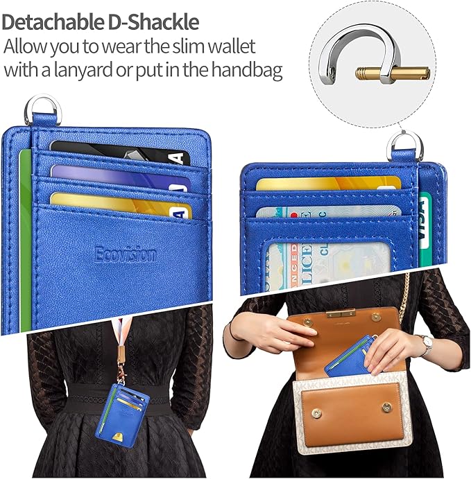 Slim Minimalist Front Pocket Wallet, RFID Blocking Credit Card Holder Wallet with Detachable D-Shackle for Men Women - Image 3