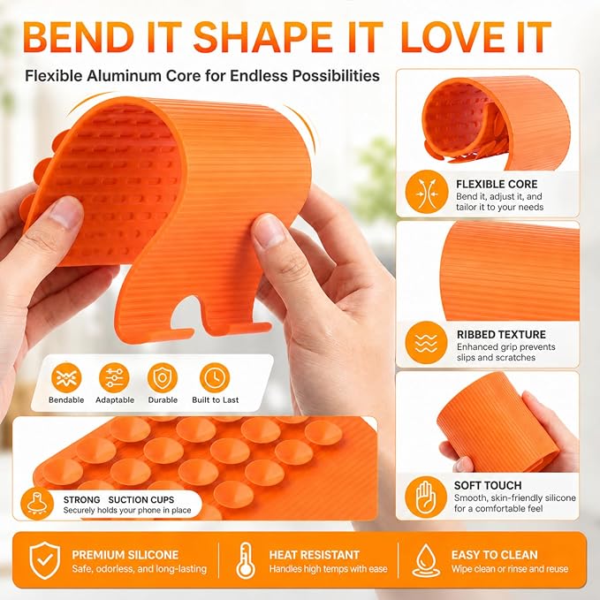 Airplane Phone Holder, Flexible Silicone Cell Phone Stand | Travel Essentials, Bendable Foldable, For Desk Bed Treadmill, 24 Suction Cups, Portable Plane Essentials for Flying - Image 3