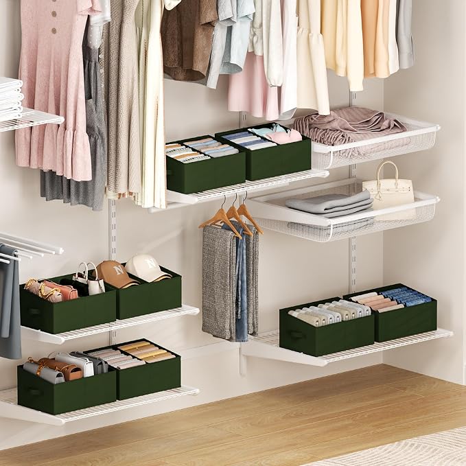 DIMJ Large Closet Shelf Organizer Bins 6 Packs with Handles and Divider, Fabric Trapezoid Storage Baskets, Foldable Clothes Containers Box for Shelf, Towel, Book, Toy, Purse, Hats, Green - Image 7