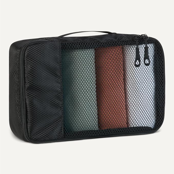 Amazon Essentials 4-Piece Space-Saving Packing Cubes Travel Accessories Set, Luggage Organizer with Double Zipper, Mesh Top, Small, Black (Previously Amazon Basics) - Image 4