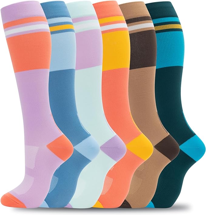 fenglaoda Compression Socks for Women Men Support Circulation 6 Pairs Socks For Nurse, Travel, Flight by fenglaoda