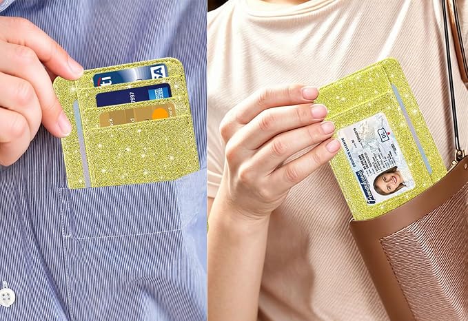 HOTCOOL Card Holder Wallet Front Pocket Minimalist Travel Cute Funny Thin Leather With RFID Blocking Small Credit Card Holder Wallet for Men & Women Girls Organizer Gifts, Glitter Gold - Image 6