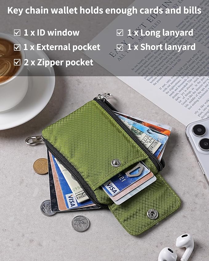 Artpaxy Minimalist Wallet For Mens Womens, Keychain RFID Blocking Zipper Small Wallet with ID Window 2 Lanyards,Water Resistant Travel Cash Card Coin Case Boys Girls - Image 5