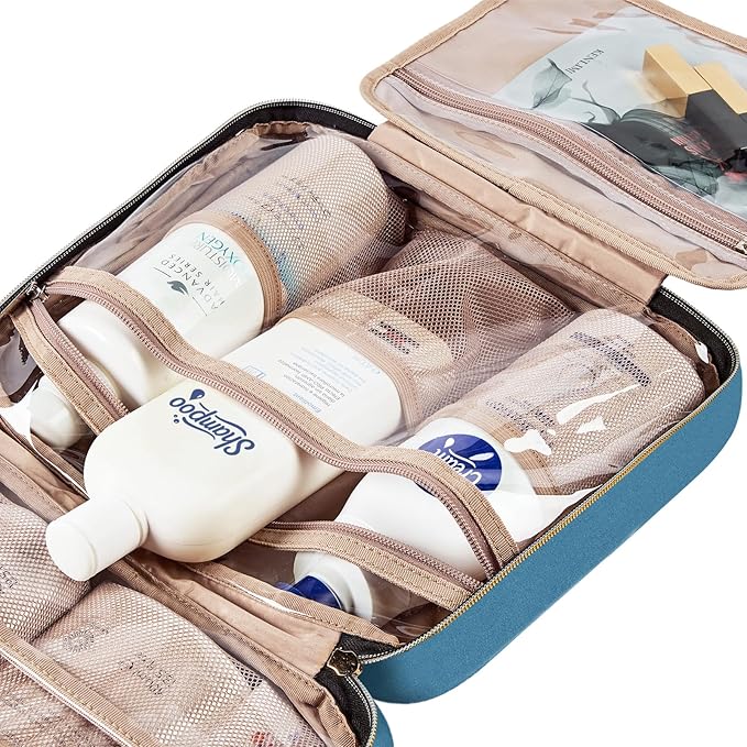 NISHEL Travel Toiletry Bag for women, Portable Hanging makeup Organizer | for Travel-Sized Shampoo, Conditioner, Brushes Set, makeup Accessories, Large Size, Lake-Blue - Image 6