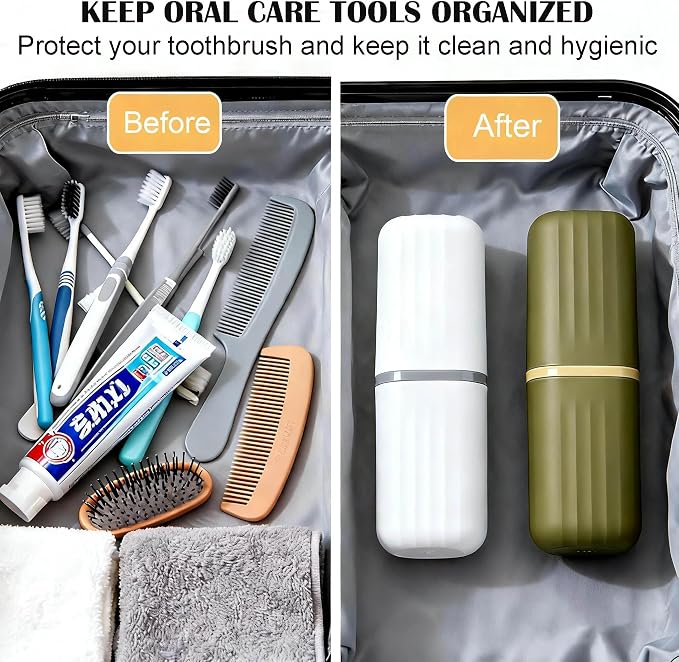 Portable Travel Toothbrush Holder: 2-in-1 Dustproof Toothbrush Travel Case with Rinse Cup, Travel Toothbrush & Toothpaste Containers for Camping, Hiking, School, Business Trip - Image 4
