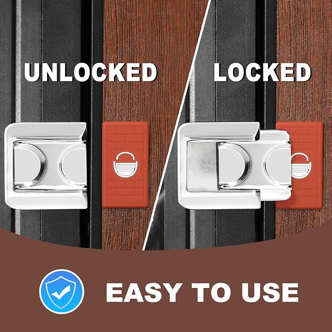 CZU Home Door Lock Security, Upgraded Safety Childproof Door Reinforcement Lock Latch (2-Pack), Extra Defend Door Lock for Inward Swinging Door - Image 5