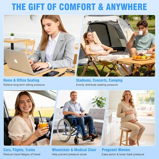 Travel Seat Cushion for Airplane, 3D Inflatable Cushion Non-Skid | Adjustable Air Cushion for Coccyx Tailbone Pain Relief, For Airplane, Car Seat, Office Chair, Wheelchair, Stadium Use - Image 5