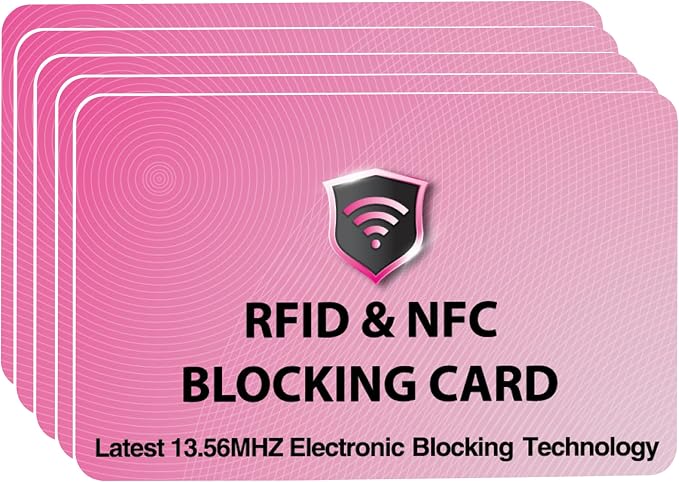 SaiTech IT 5 Pack RFID Blocking Card for Credit Debit ID Card, Pink | Slim Anti-Theft Contactless NFC RFID Blocker Protector, Easily Fit into Wallet and Purse, for Men & Women by SaiTechIT