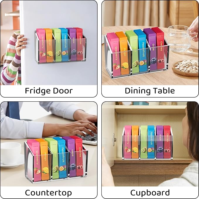 Drink Packet Organizer, Magnetic Water Packet Organizer for Fridge, Premium Acrylic Drink Mix Holder Container with 3 Compartments for Kitchen Organizers and Storage - Image 6