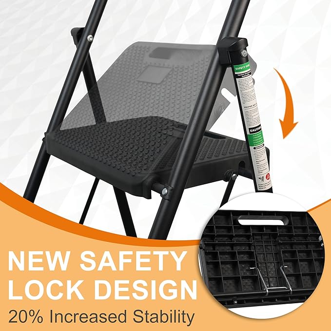 Arbusb Step Ladder, Folding Step Stool with Wide Anti-Slip Pedals, Sturdy Steel Ladder with Handrail, Space-Saving, Portable for Home & Adults, 4 Step Black - Image 3