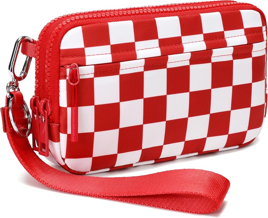 FODOKO Wristlet wallets for Women RFID crossbody bags with 4 Zippers | Checkered quilted nylon with credit card slots, cell phone organizer, and coin purse for travel and everyday carry by FODOKO