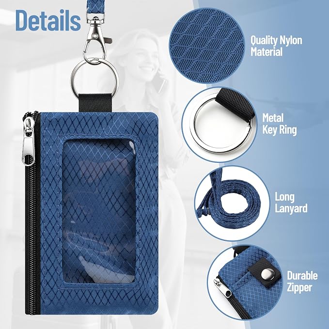 RFID Blocking Lanyard Wallet with ID Window Card Holder Black 1pc | Slim, Small, Keychain Wallet, Traval Neck Wallet, Zipper Pouch, Badge Holder, for Cards Cash Coins - Image 3