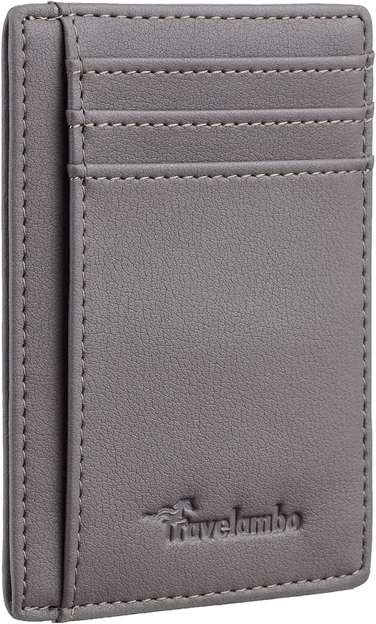 Travelambo Front Pocket Minimalist Leather Slim Wallet RFID Blocking Medium Size by Travelambo