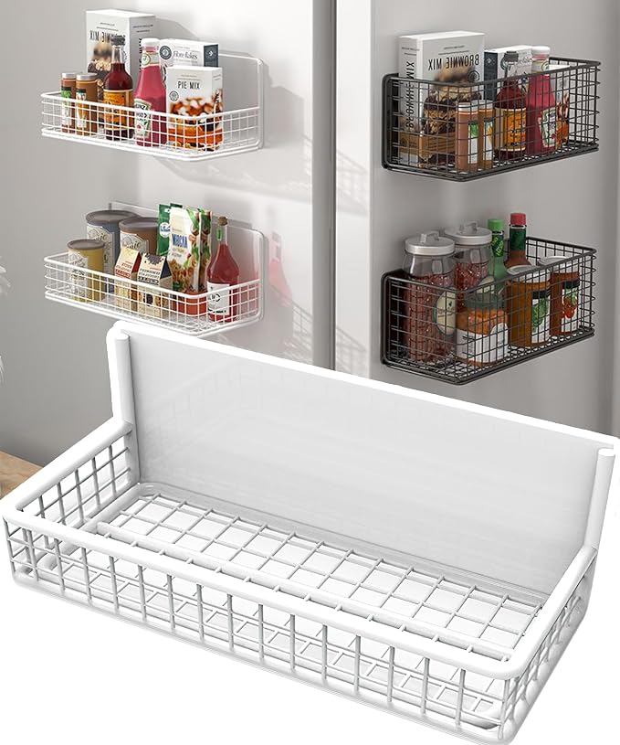 Magnetic Shelf Fridge Basket Bin for Whiteboard Washer Dryer Locker Cabinet | No Drilling Or Tools Needed, Reusable Magnet Organizer Classroom Office Home Kitchen Laundry Storage Rack Container Holder by Buyyyit