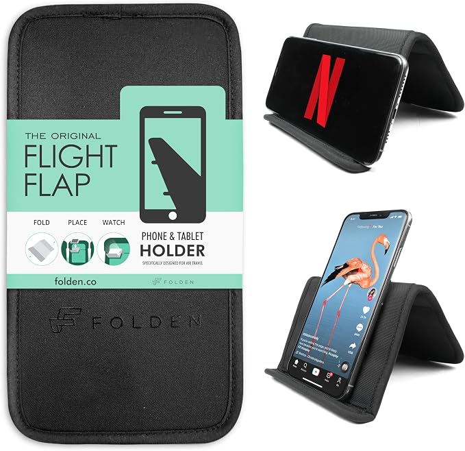 Airplane Phone Holder - Foldable Phone Stand for Plane Travel | Cordura Fabric, Tabletop Mount Desk, Plane Tray Seat back, Treadmill, Fits iPhone Cell Phone, 9 x 4.3 in by FlightFlapbyFolden