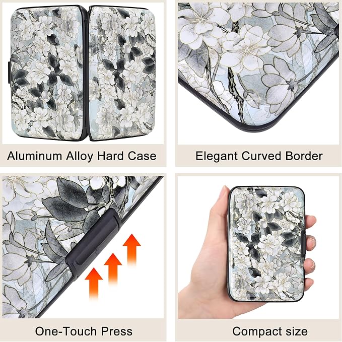 Mini RFID Aluminum Wallet Credit Cards Holder Business Card Case Metal ID Case for Men Women (White Lotus) - Image 3