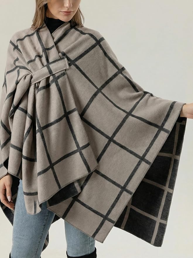 Shawl Wraps for Women Reversible Open Front Ruana Poncho Soft Cozy Cardigan for Fall and Winter - Image 2