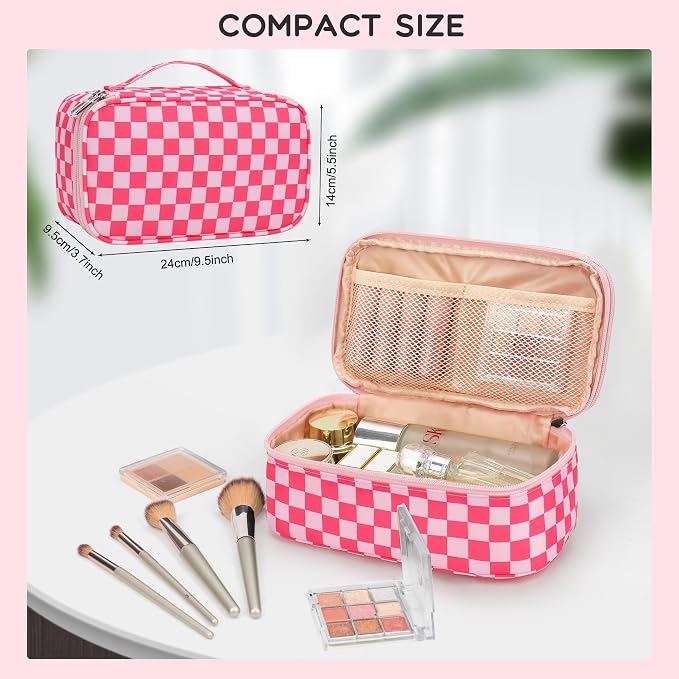 Relavel Small Makeup Bag, Cute Travel Cosmetic Bag, Rose Red | Dual-Layer Make Up Bags, Portable Toiletry Storage for Girls, Waterproof Makeup Organizer for Gym, Camping, Trip, Daily Use - Image 2