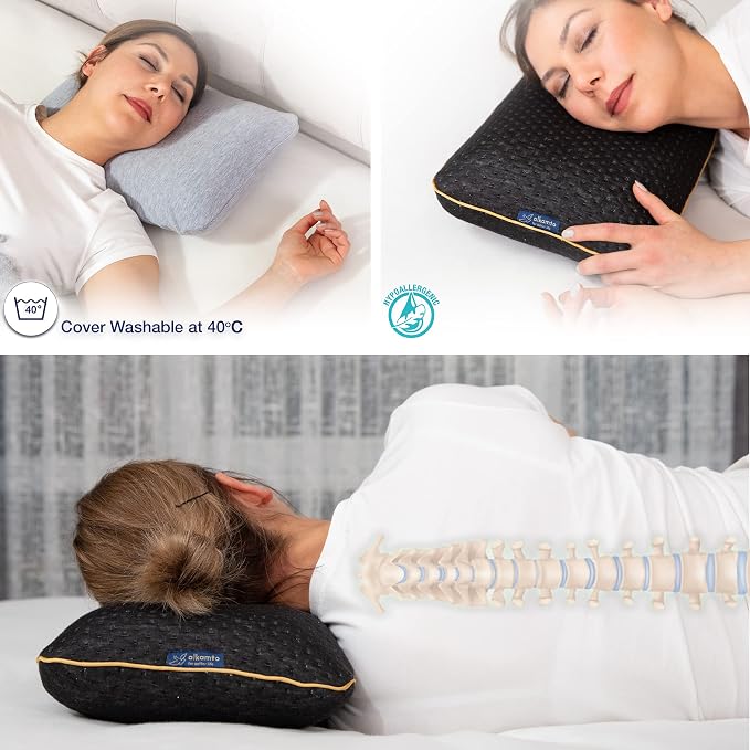 alkamto Travel & Camping Comfortable Memory Foam Pillow – Easy to Carry Portable Bag – Temperature Regulating Pillow Case (Black + Extra Cover) - Image 4