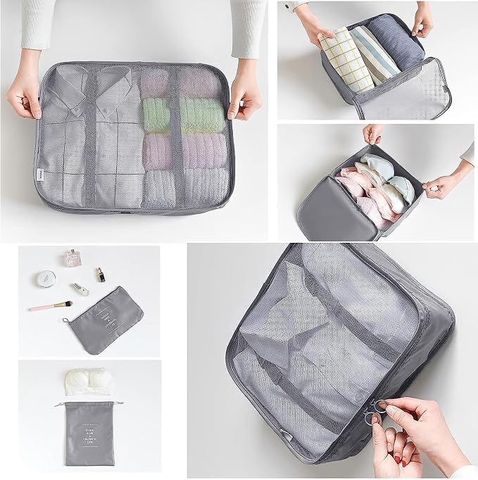 LANSKLBD 6/8 Set Packing Cubes for Suitcases Travel Luggage Packing Organizers,Travel Accessories Essentials Luggage Organizer with Shoe/Tioletry/Laundry Bag (Grey, 6 set) - Image 4