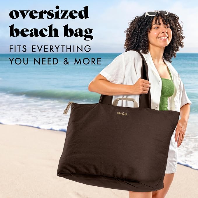 Fit & Fresh All The Things XL Beach Bag for Women, Oversized Travel Tote | Zip Closure, 3 Interior Pockets, 1 Large Zip Pocket, Dual Carry Handles, Canvas Weekender - Pool, College, Laundry, Groceries - Image 2