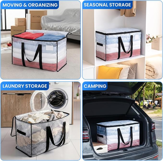 TAILI 12 Pack Clear Extra Large Moving Bags,Storage Bag with Visible Window | 93L Heavy Duty Totes For Storage,Wrap Around Handles,Alternative to Moving Boxes, College Dorm,Perfect for Moving - Image 8