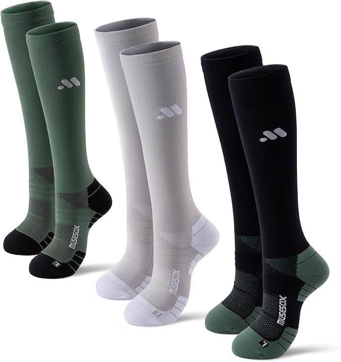 Compression Socks for Women and Men,Mild Support(3 Pairs) Unisex | Knee High,Graduated Compression,L/R Foot Labels,Breathable Fabric,Best for Flying/Nurses/Travel/Cycling/Pregnancy/Daily Wear by musesox